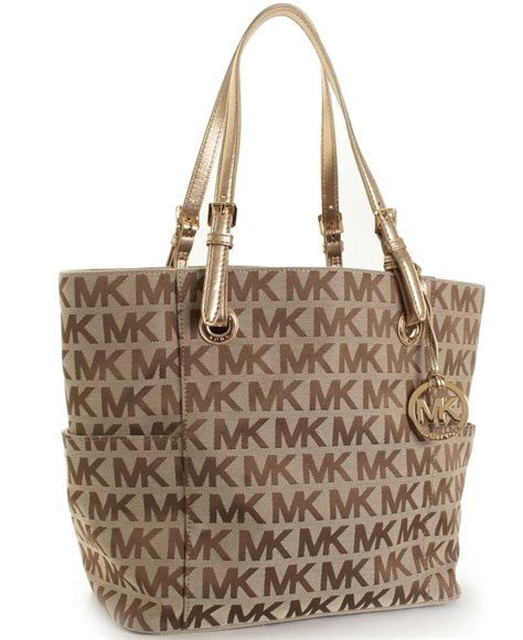 michael kors handbag block monogram signature tote|Michael Kors canvas tote.